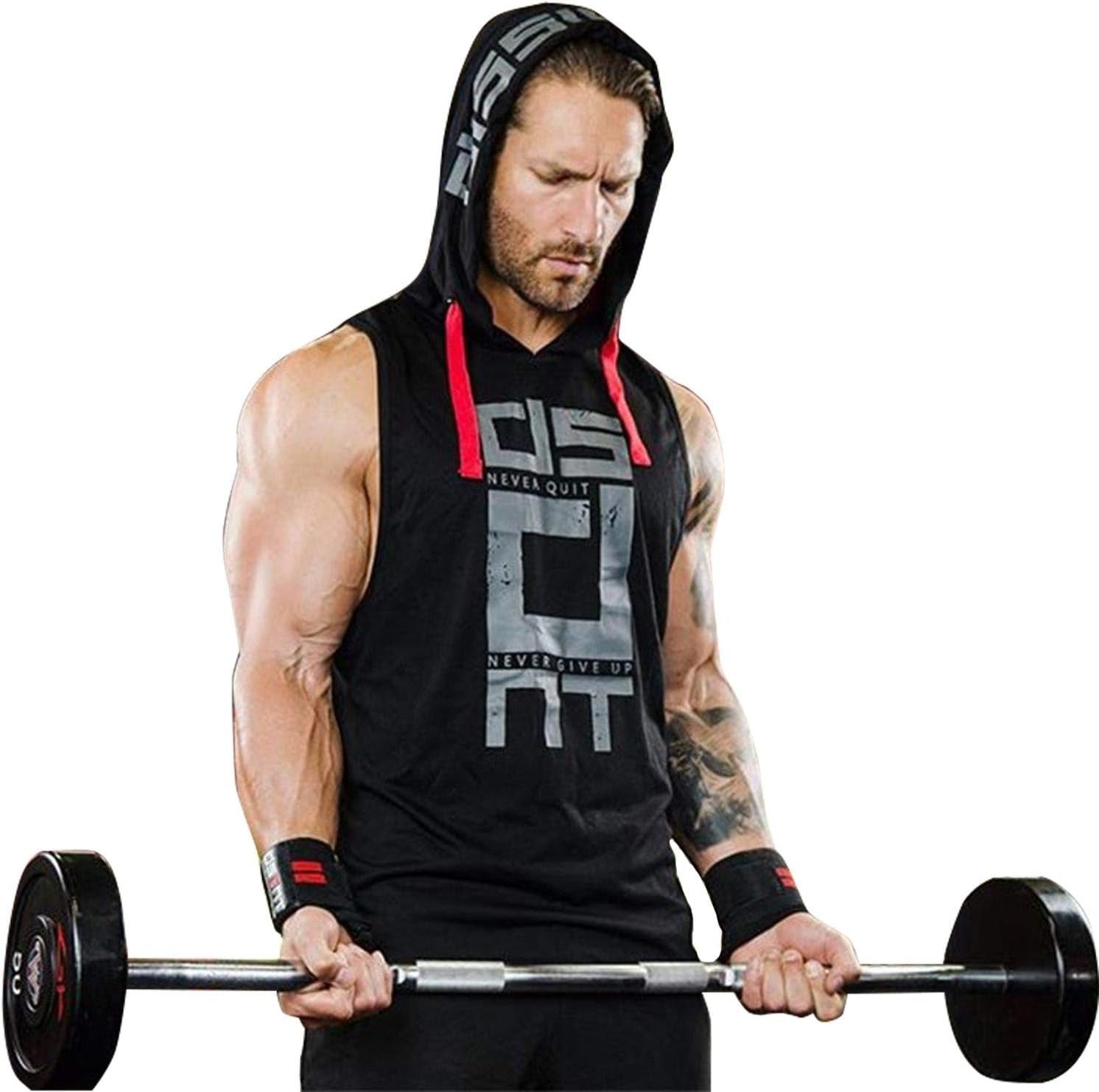 Black Gym Sleeveless Hood Tracksuit - Black Gym Sleeveless Hood Summer Tracksuit - Ready to Wear 2-Piece Set | Men's Sports & Jogging Wear