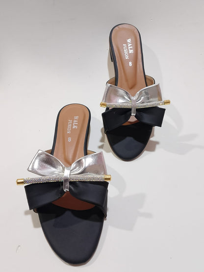 Walk Fusion Luxe Rhinestone-Accented Bow Slides – Elegant Slip-On Flat Sandals ( SIZE 10 )