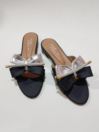 Walk Fusion Luxe Rhinestone-Accented Bow Slides – Elegant Slip-On Flat Sandals ( SIZE 10 )