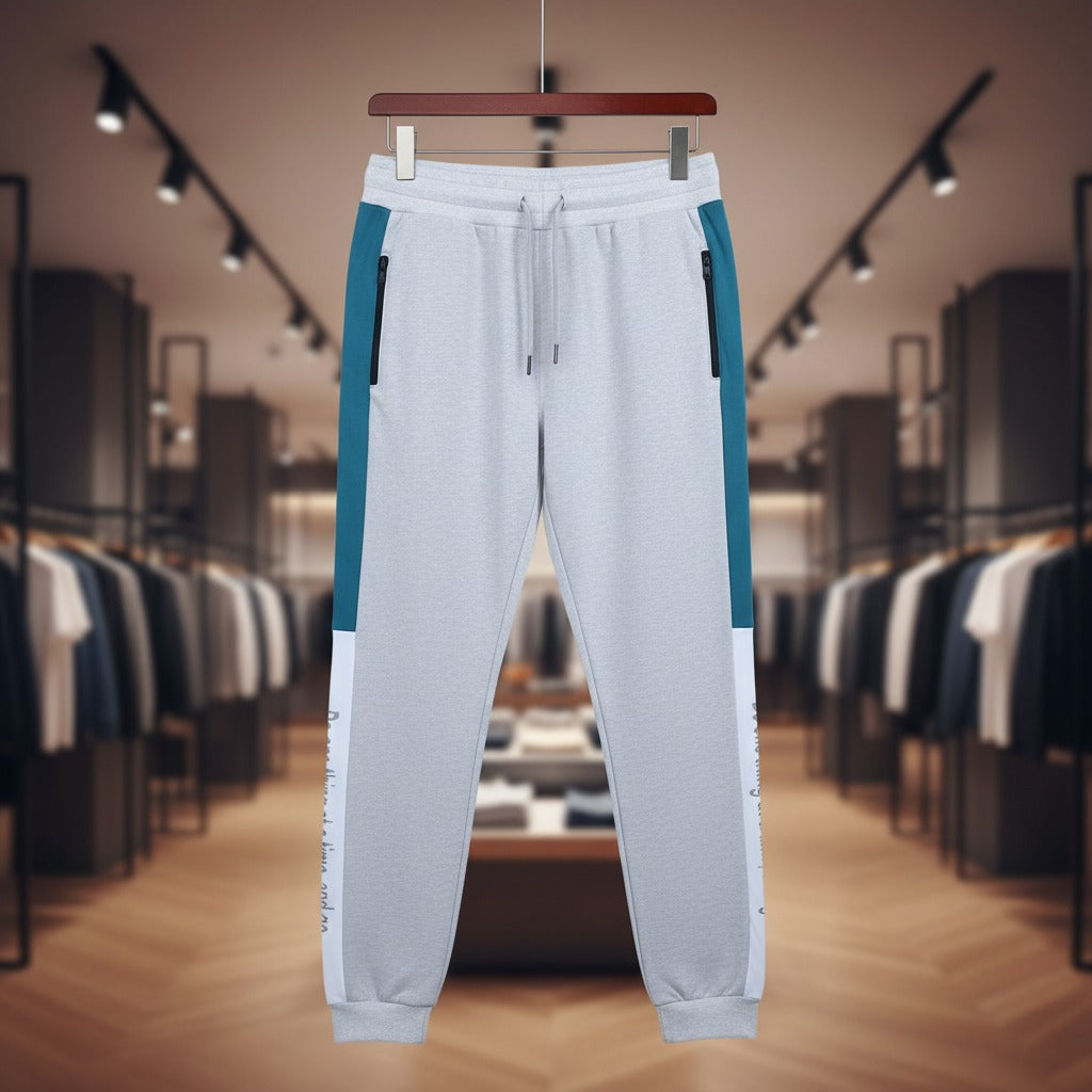 Grey Panel Trouser For Men French Terry Fabric Adjustable