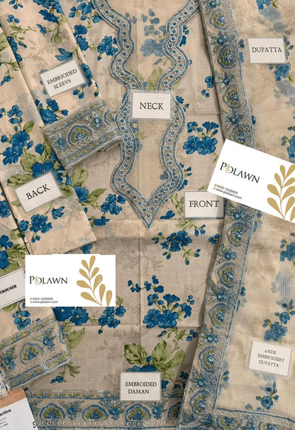 Elegant All-Over Print Embroidered Lawn 3 Piece Unstitched EID Dress with Embroidered Chiffon Dupatta