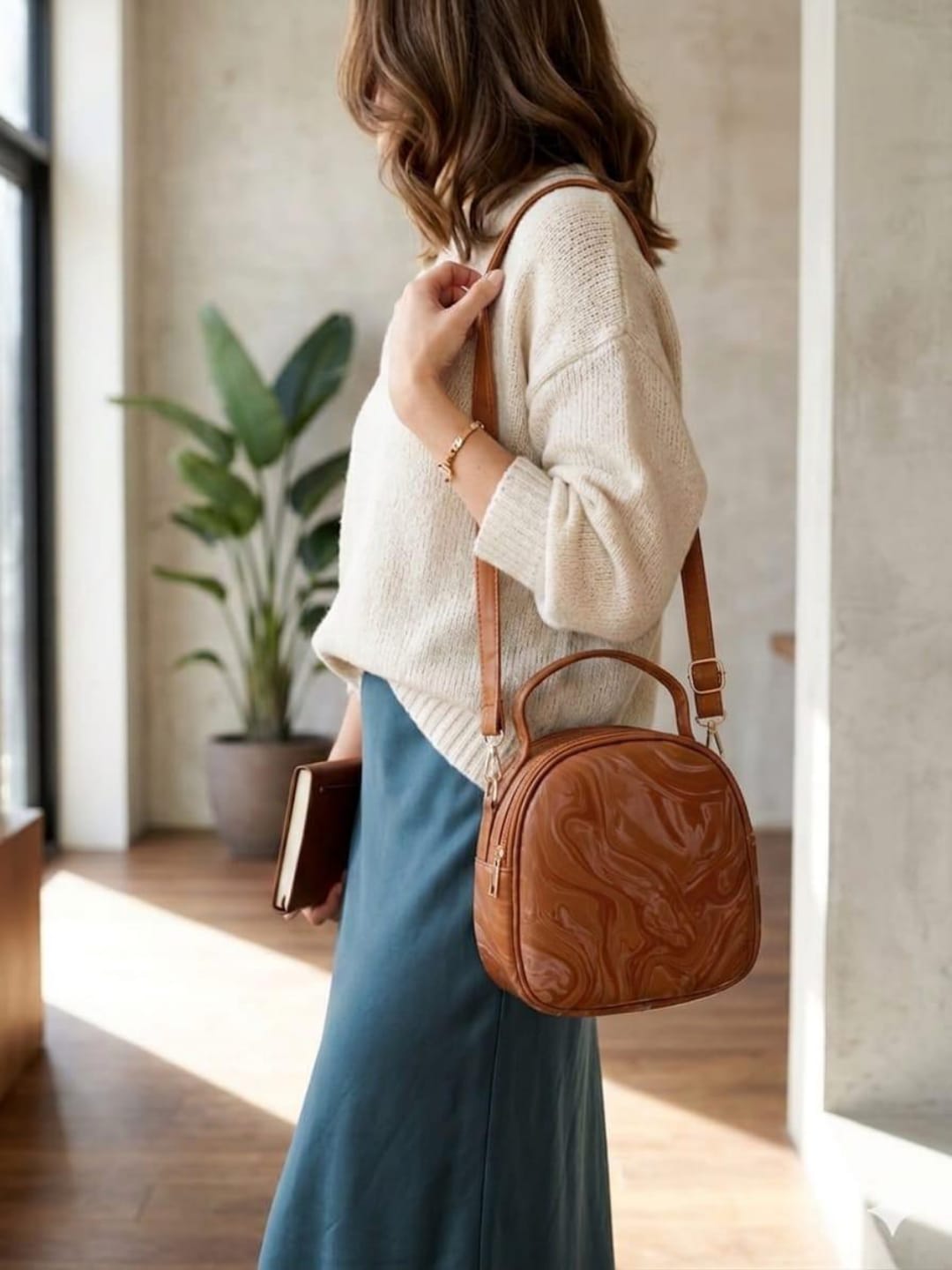 Marble Gloss Mini Crossbody Handbag Blue