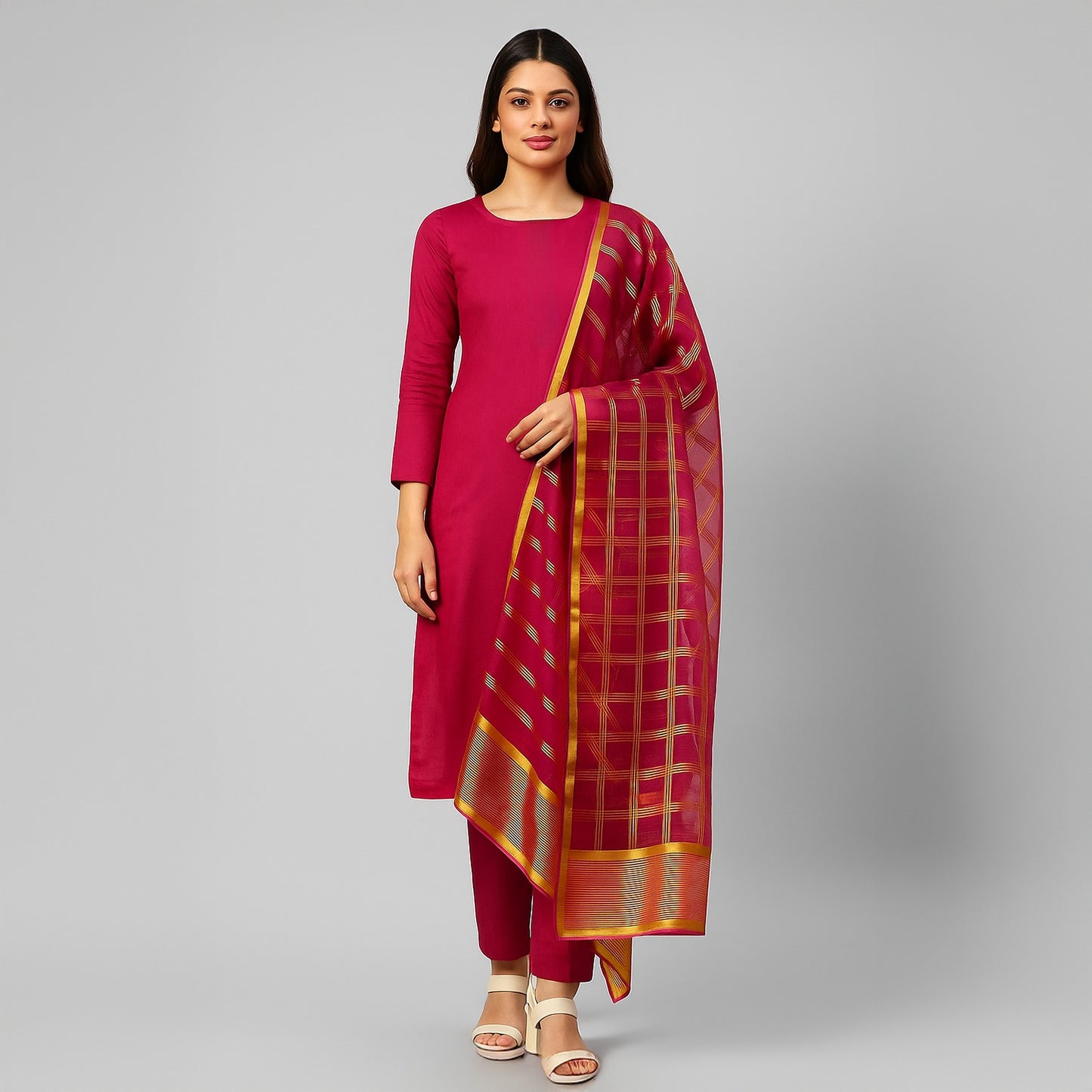 Premium Katan Silk Unstitched 3 Piece Suit With Organza Dupatta For Women - Black