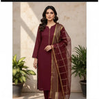 Premium Katan Silk Unstitched 3 Piece Suit With Organza Dupatta For Women - Black