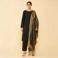 Premium Katan Silk Unstitched 3 Piece Suit With Organza Dupatta For Women - Black