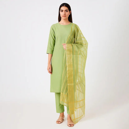 Premium Katan Silk Unstitched 3 Piece Suit With Organza Dupatta For Women - Black
