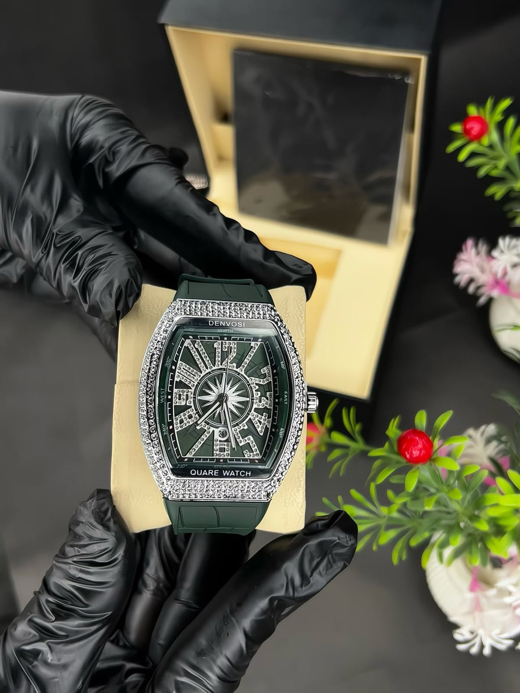 Denvosi Luxury Diamond Studded Strap Men’s Watch Elegant Durable Stylish Premium Choice For Parties Daily Wear And Special Occasions