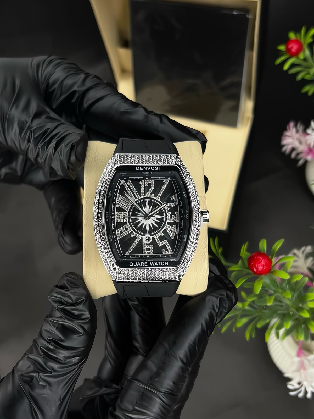 Denvosi Luxury Diamond Studded Strap Men’s Watch Elegant Durable Stylish Premium Choice For Parties Daily Wear And Special Occasions