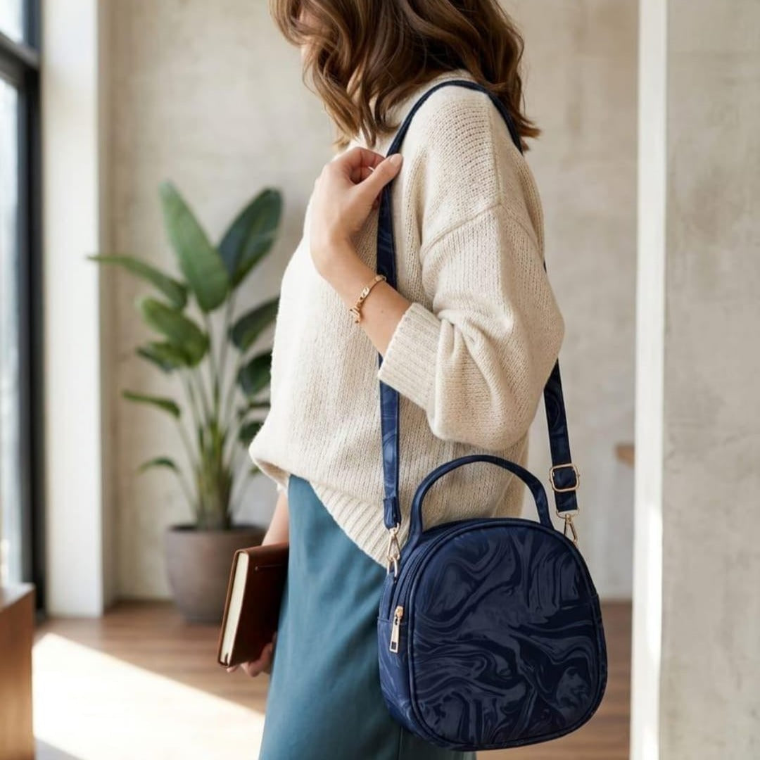 Marble Gloss Mini Crossbody Handbag Blue