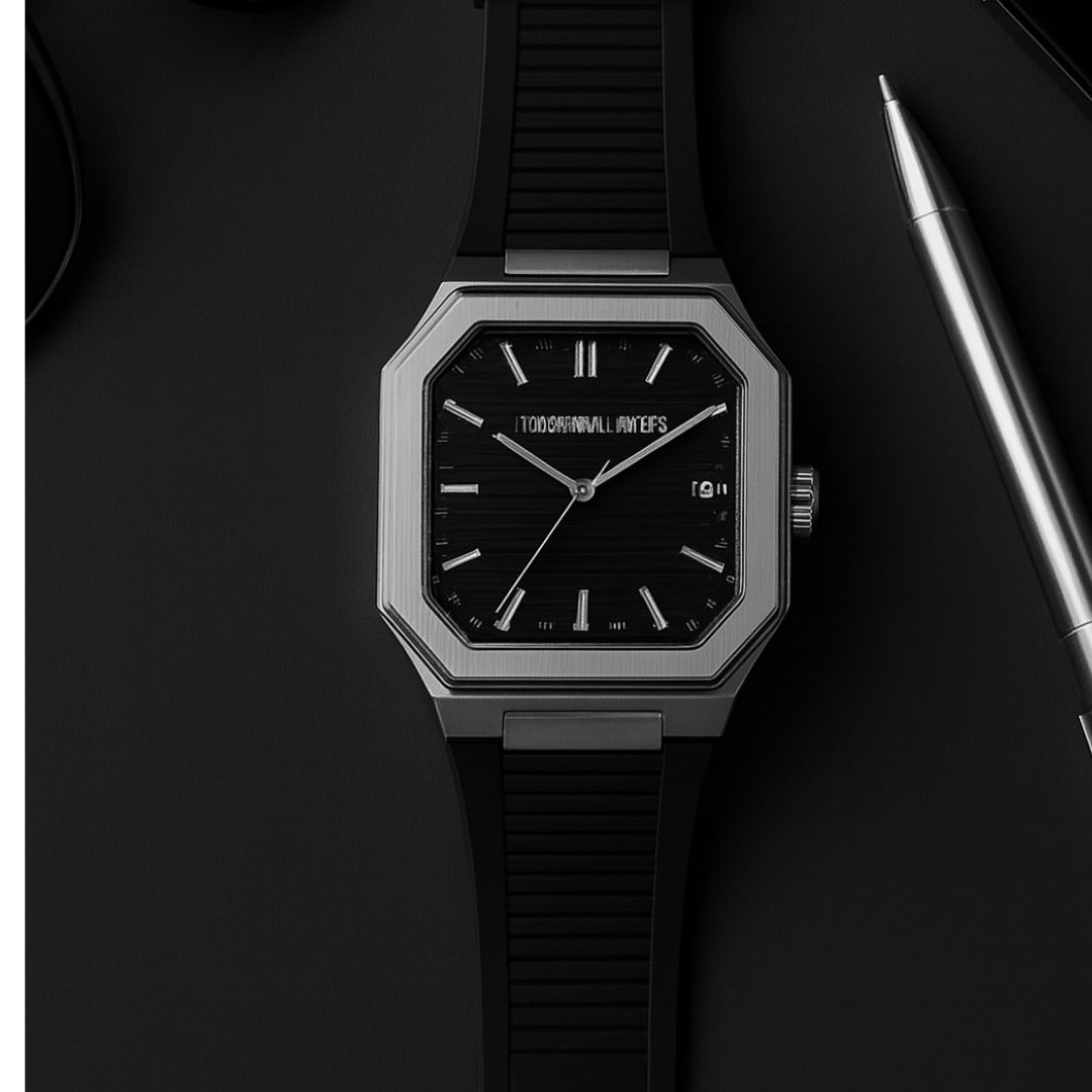 Universal Point UP 1988 – Square Dial Leather Strap Watch | Stainless Steel Case | Water Resistant 3 ATM (With Box)