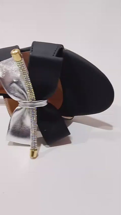 Walk Fusion Luxe Rhinestone-Accented Bow Slides – Elegant Slip-On Flat Sandals ( SIZE 10 )