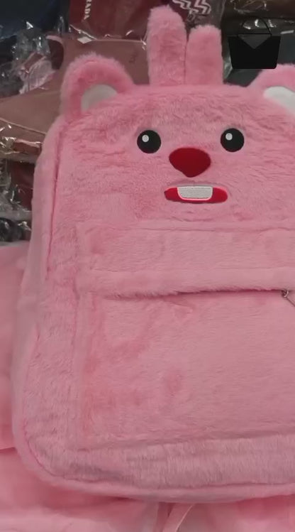 Cute Bunny Plush Backpack – Fluffy School Bag with Front Pocket